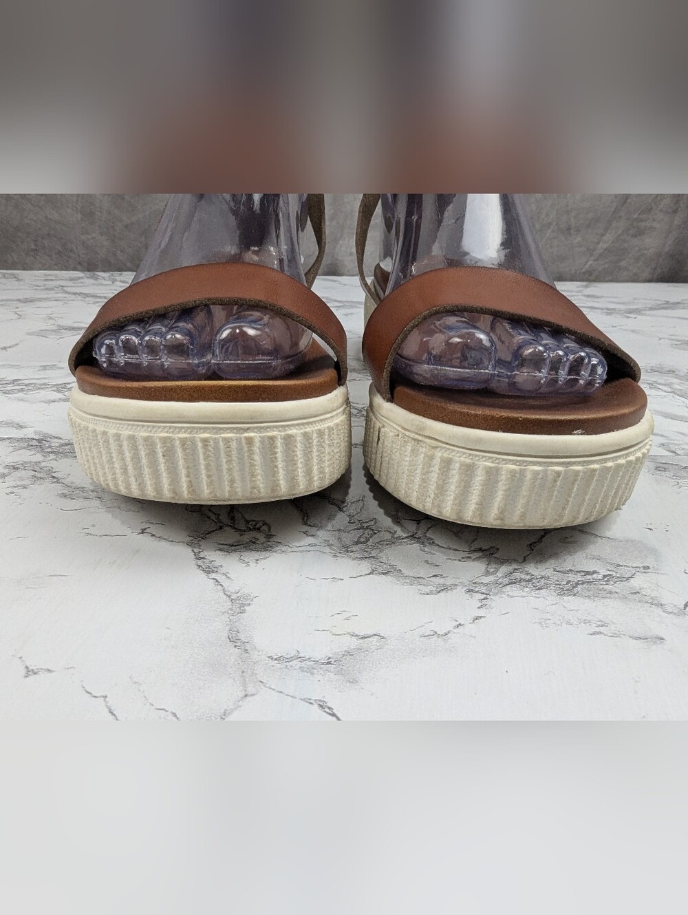 BKE Sole Brown Leather Ankle Strap Platform Sandals Women's Size 8 - Picture 3 of 11